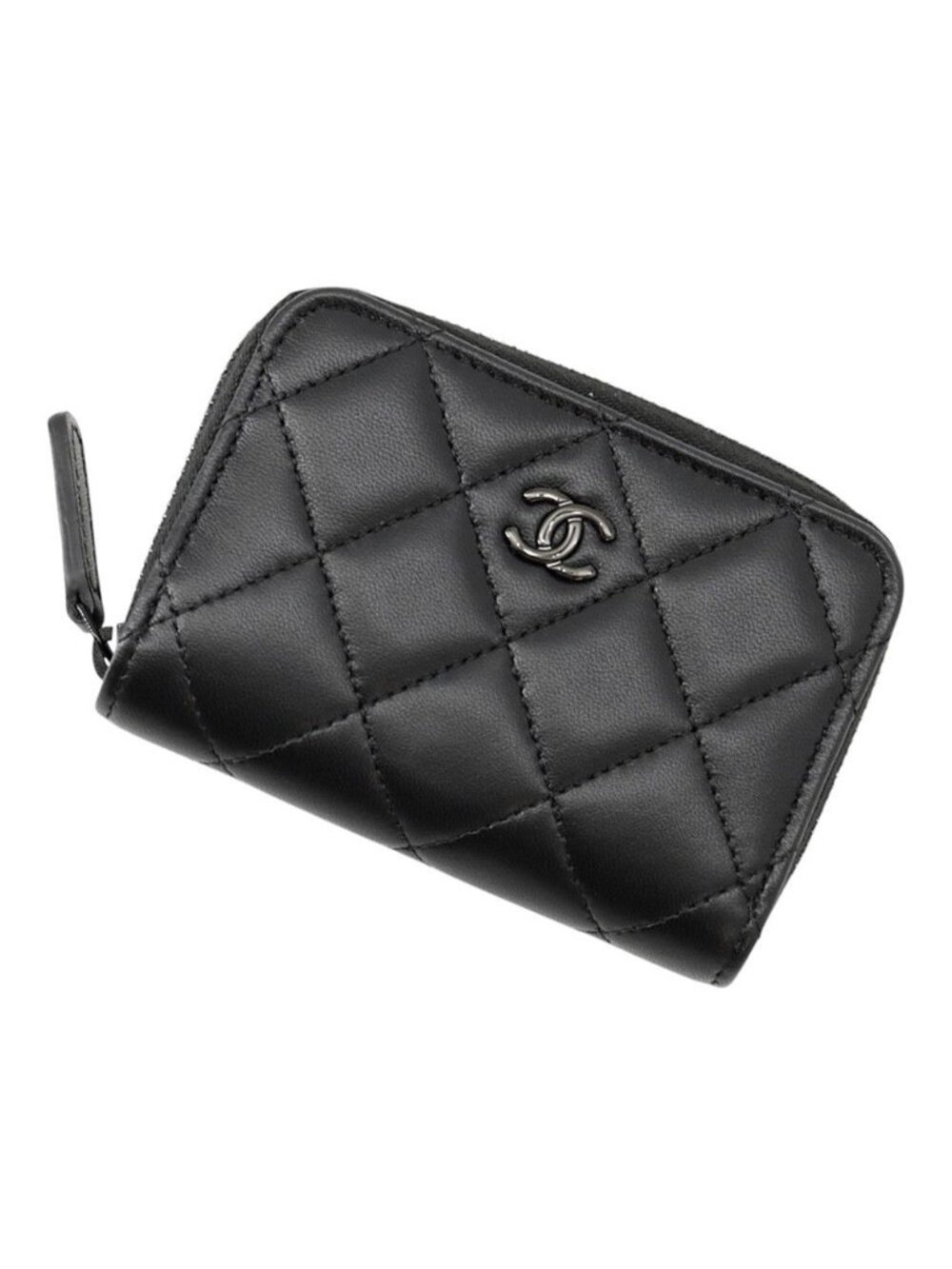 Chanel Coin Purse Quilted CC Logo Classic Zip Lambskin Wallet Black
